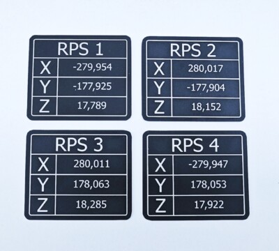 Sada černých štítků s kontrolními body RPS – laserové gravírování do hloubky